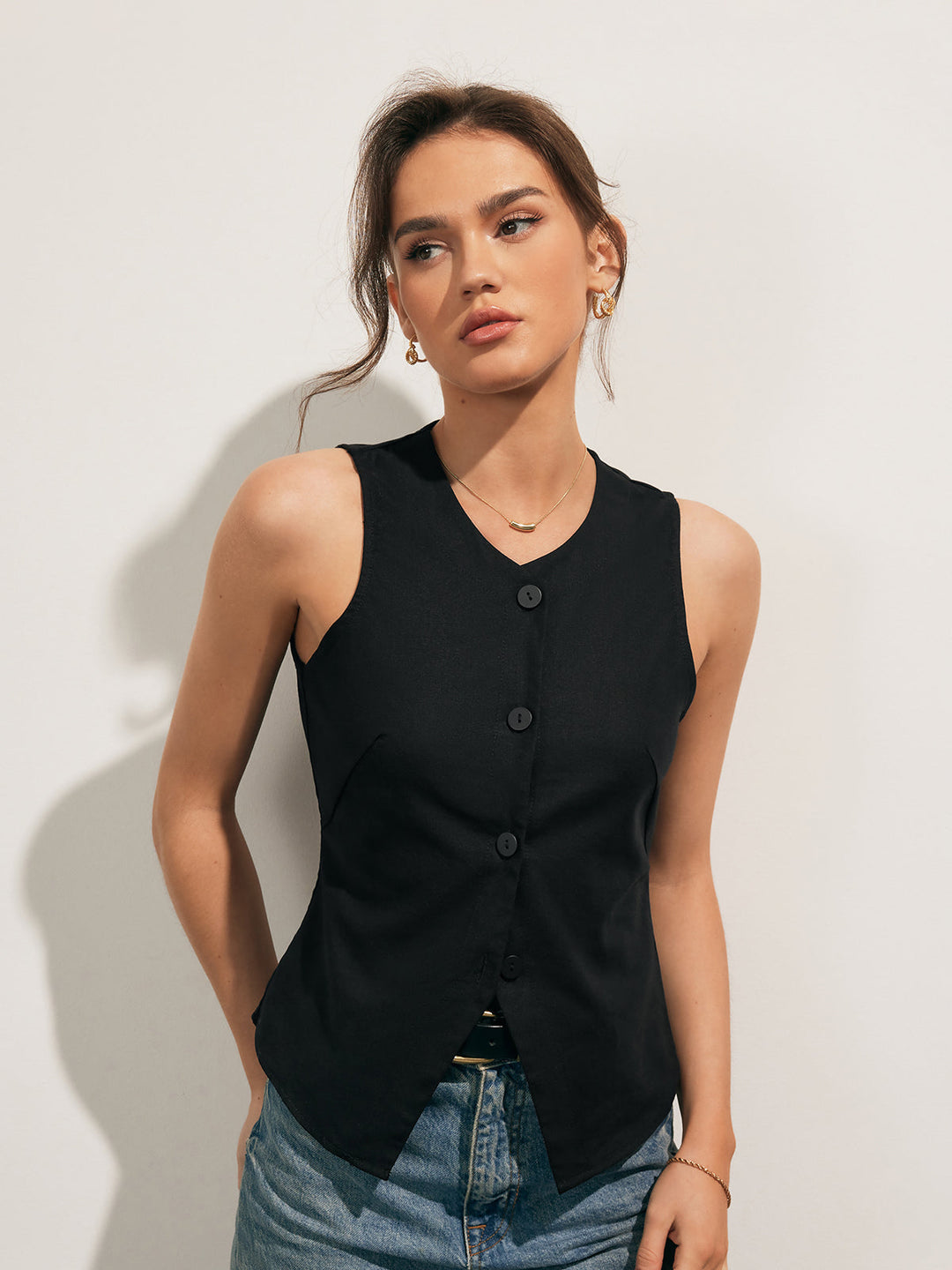 Lightweight Linen-Blend Tank Top – Breathable Summer Shirt with Button Placket