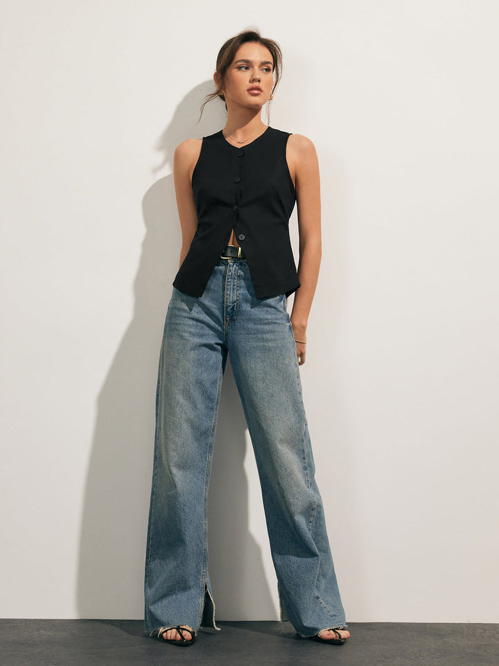 Lightweight Linen-Blend Tank Top – Breathable Summer Shirt with Button Placket