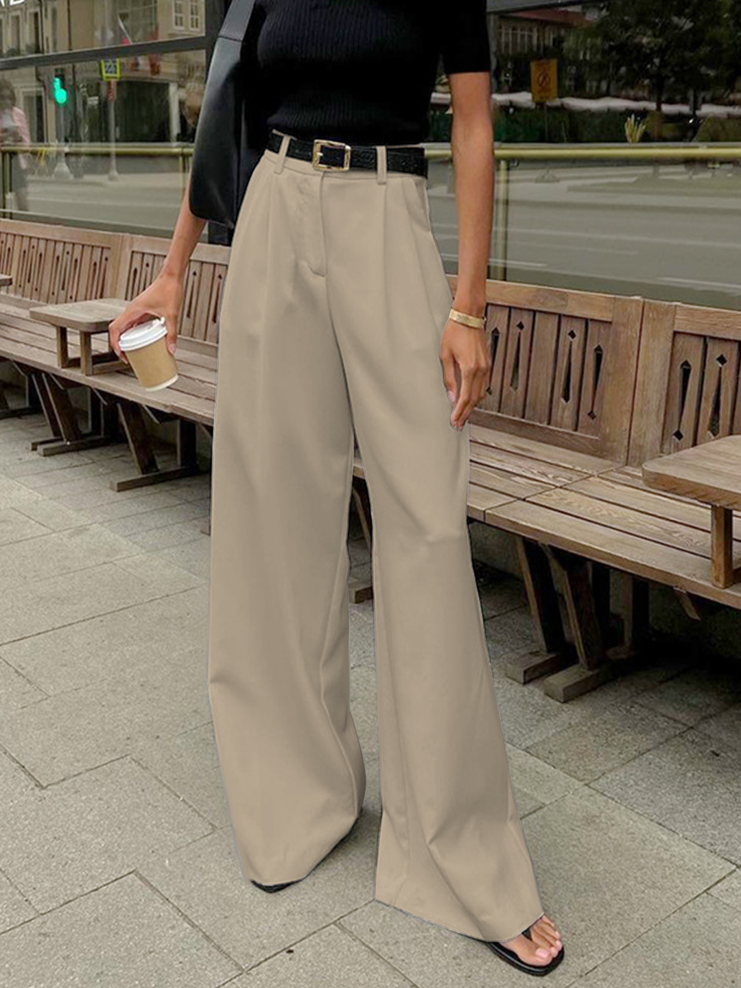 Women's High-Waist Wide Pants – Elegant & Comfortable, Without Belt