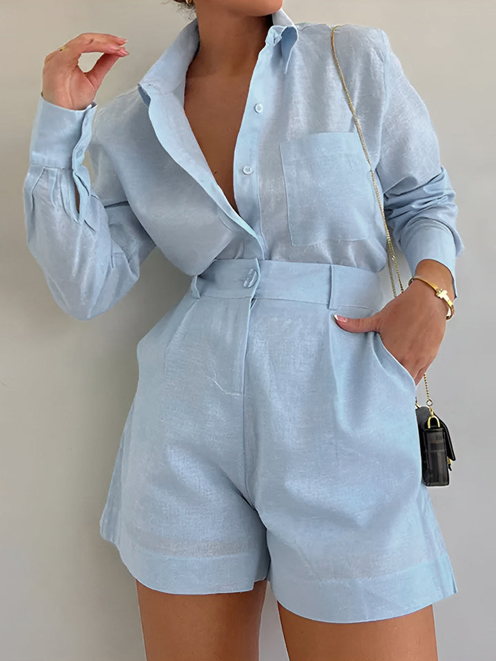 Women's Oversized Long Sleeve Shorts Set – Tencel Mix Lounge Combination