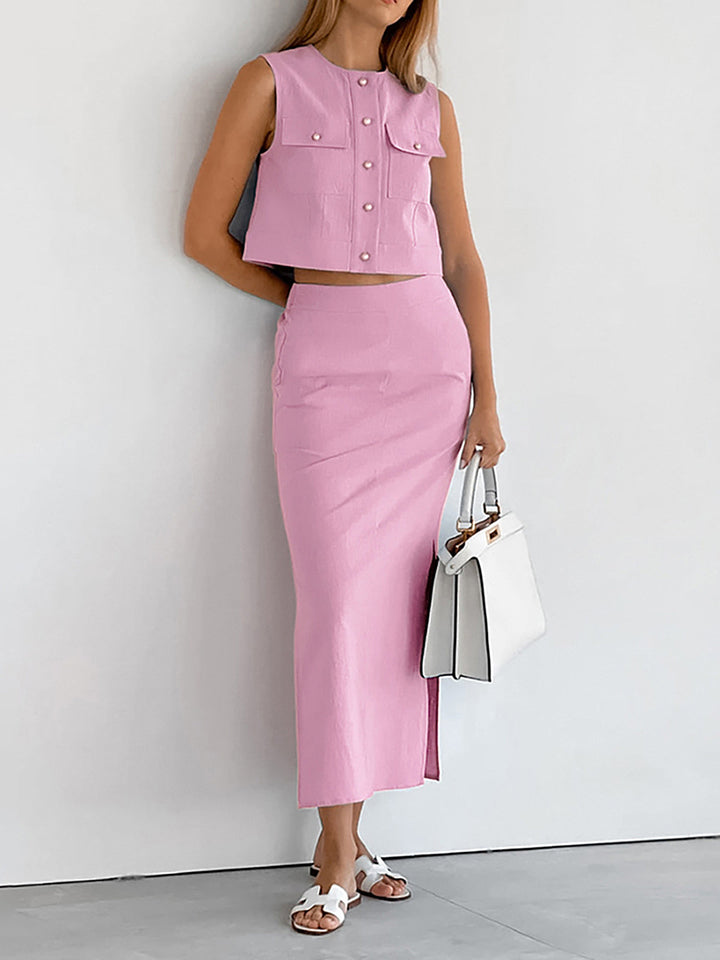 Women's sleeveless cotton skirt set – Elegant two-piece outfit