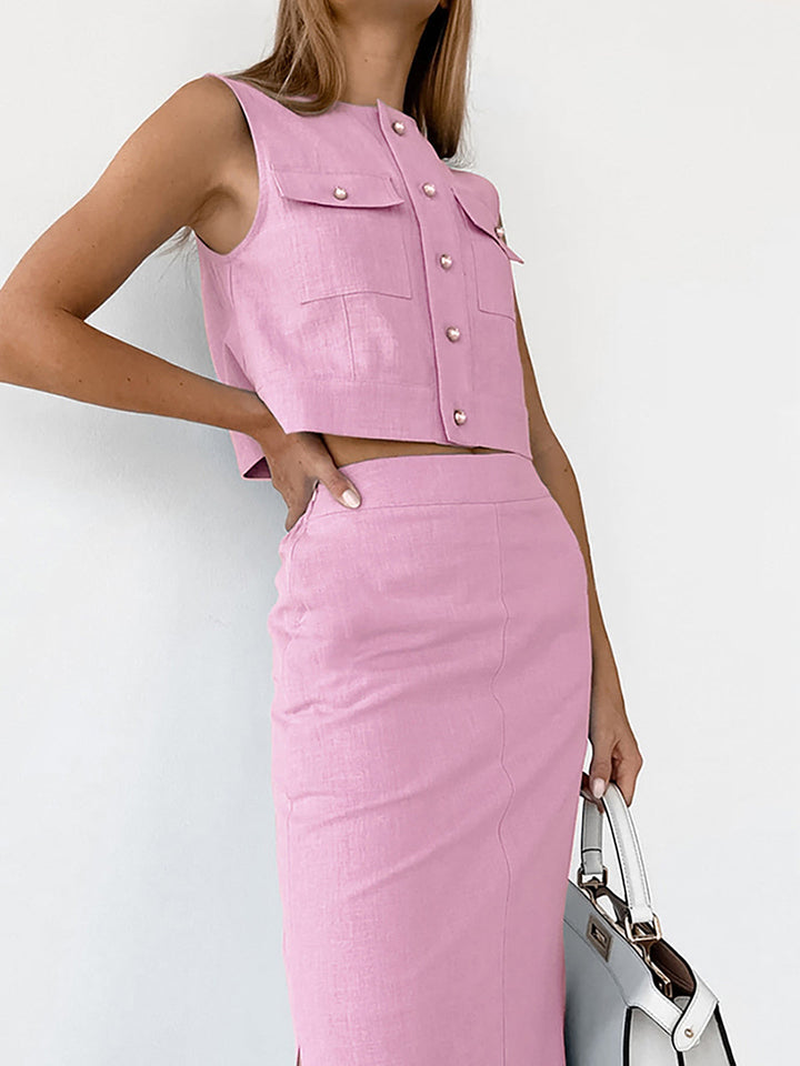 Women's sleeveless cotton skirt set – Elegant two-piece outfit