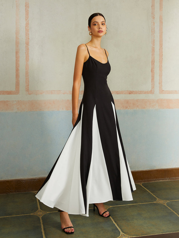 Elegant colorblock spaghetti strap maxi dress – light summer dress