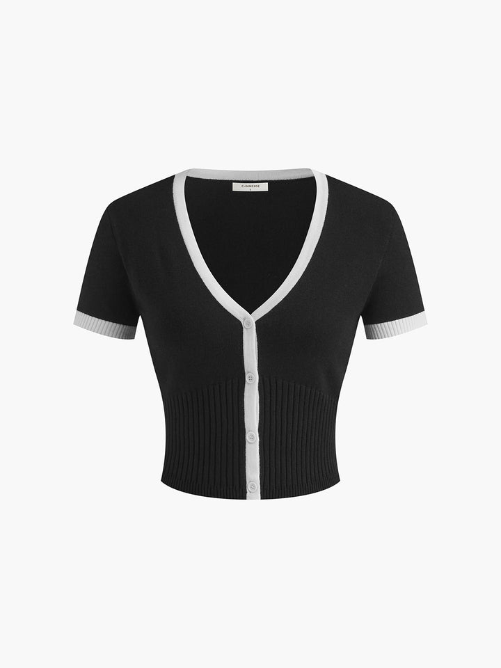 Two-piece knit set women – contrast trim & pleated skirt
