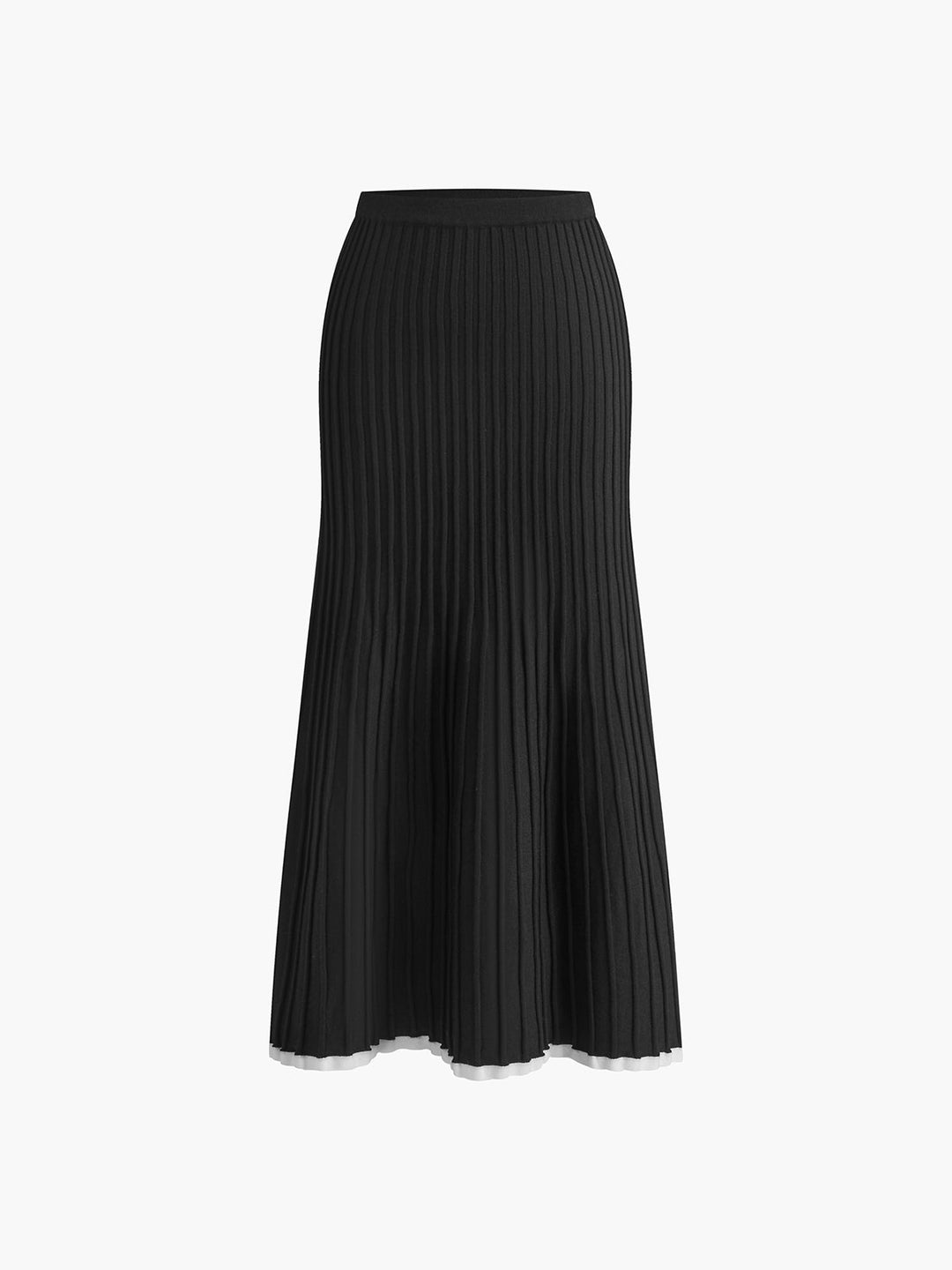 Two-piece knit set women – contrast trim & pleated skirt