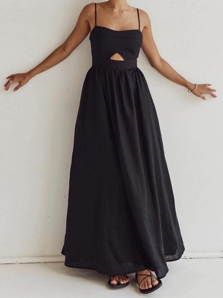 Maxi dress made of cotton with cut-outs and pockets – sleeveless, elegant