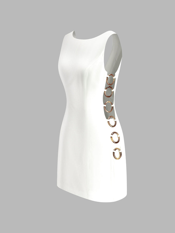 Linen Blend Cutout Mini Dress – Sleeveless O-Ring Summer Dress
