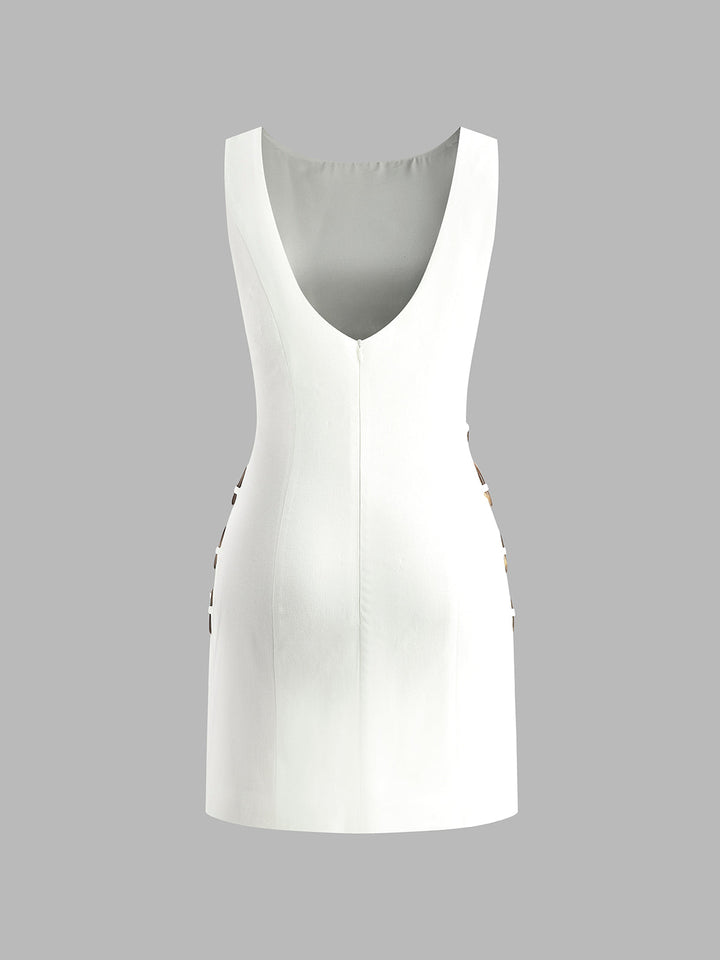 Linen Blend Cutout Mini Dress – Sleeveless O-Ring Summer Dress