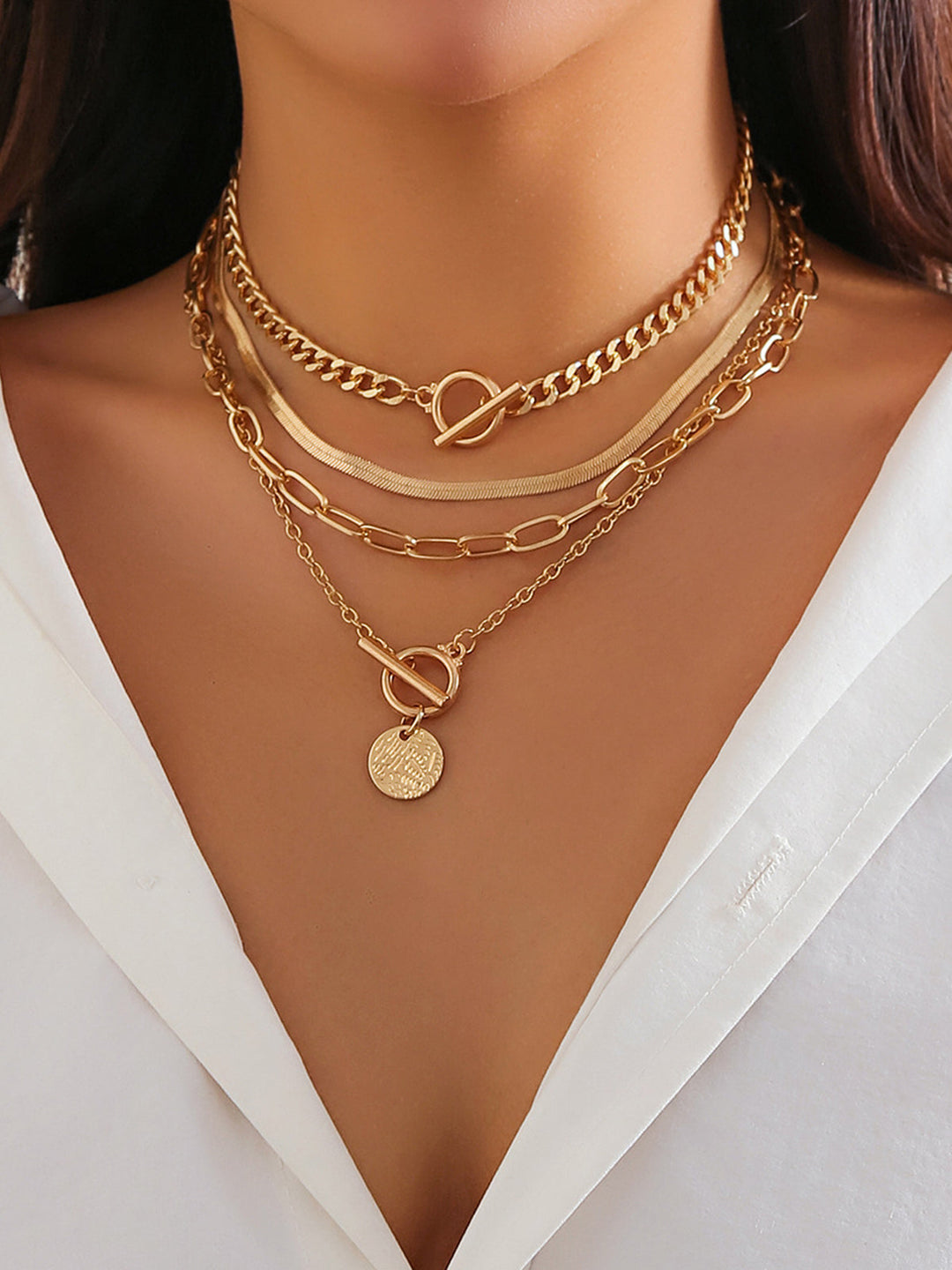 4-piece chunky stacking necklace – trendy statement jewelry