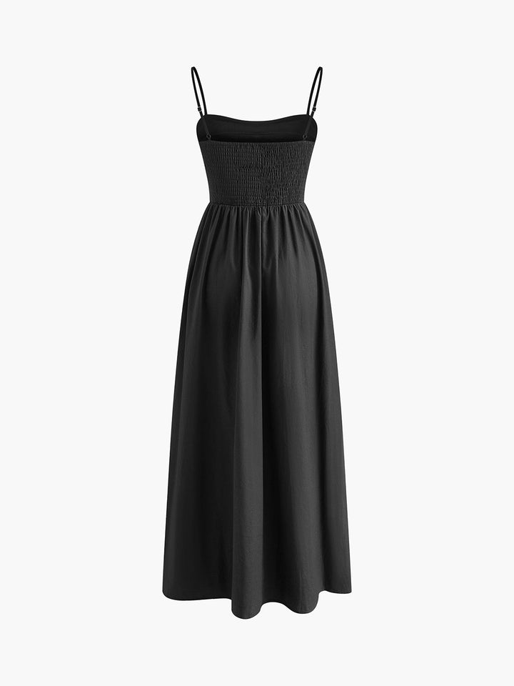 Maxi dress made of cotton with cut-outs and pockets – sleeveless, elegant