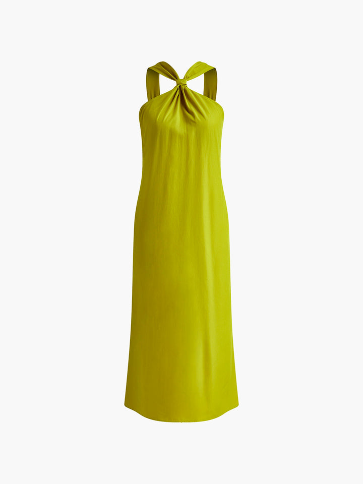 Maxi summer dress with halter neck & leg slit – elegant & airy