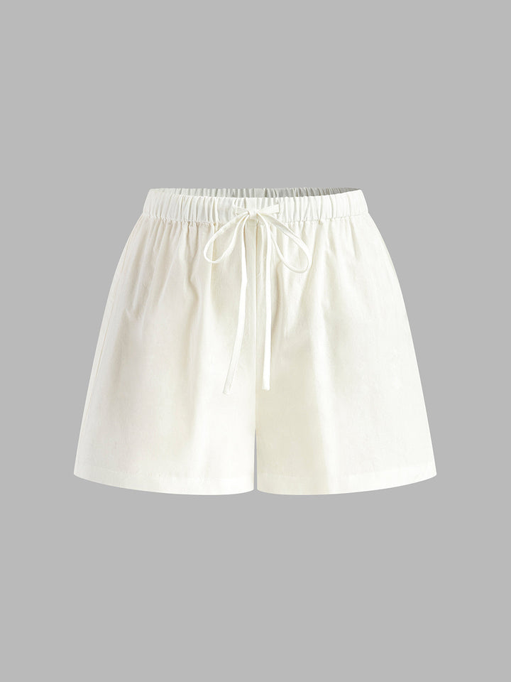 Women's Summer Two-Piece – Drawstring Top & Shorts with Slit