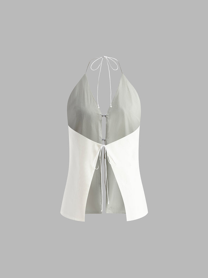 Two-piece summer set made of cotton & linen – backless & halter top