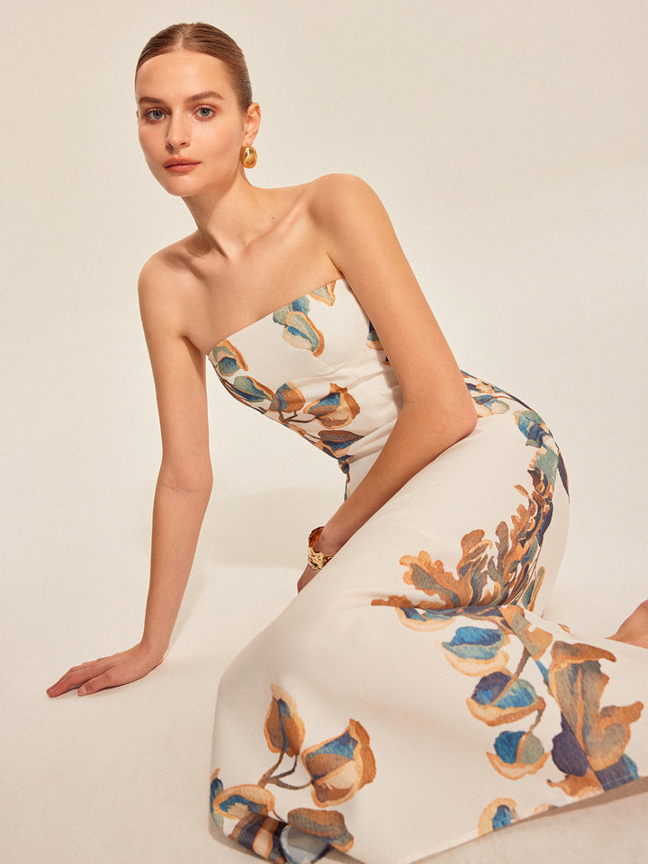 Off-shoulder maxi dress with floral pattern – Elegant summer dress