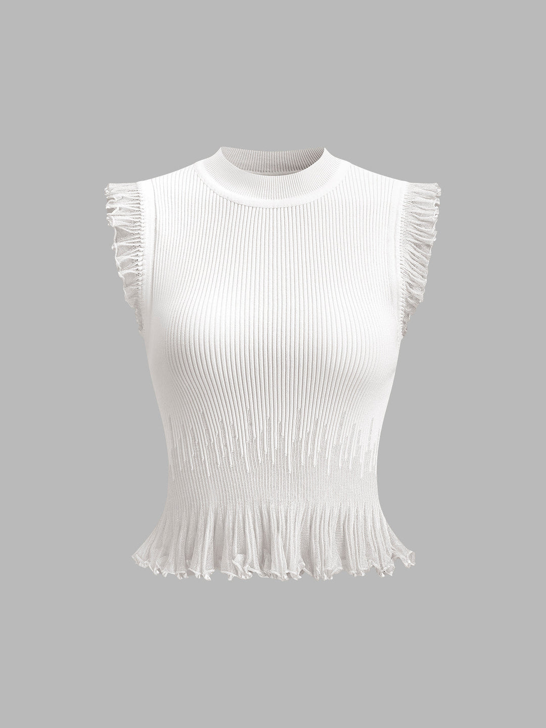 Ribbed Crop Top with Ruffles – Beige – Summer Women's Top