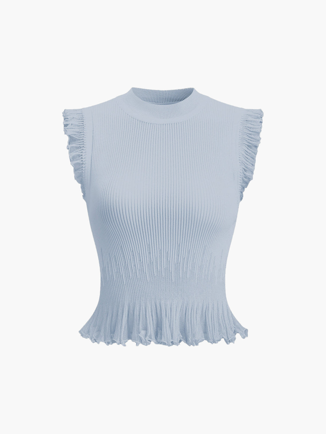 Ribbed Crop Top with Ruffles – Beige – Summer Women's Top