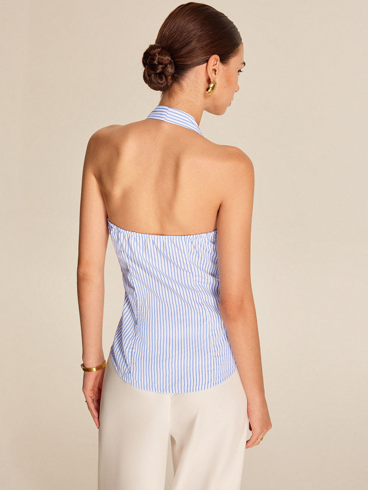 Striped Halter Top Women – Summer Crop Top with V-Neckline