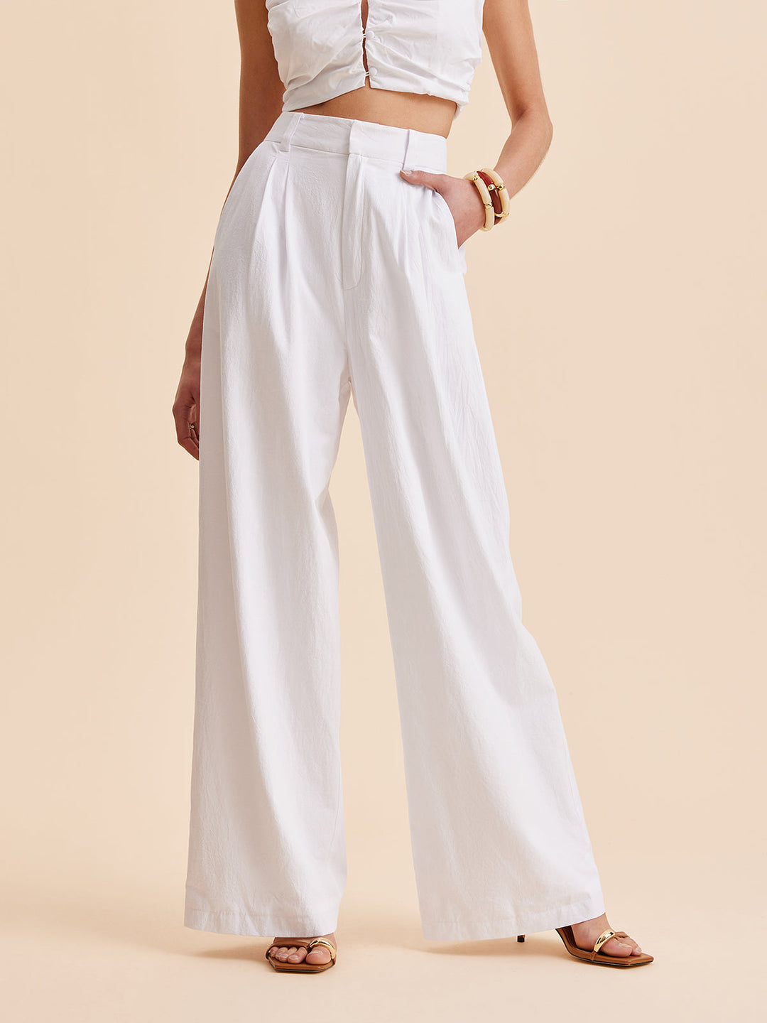 Wide cut cotton pants