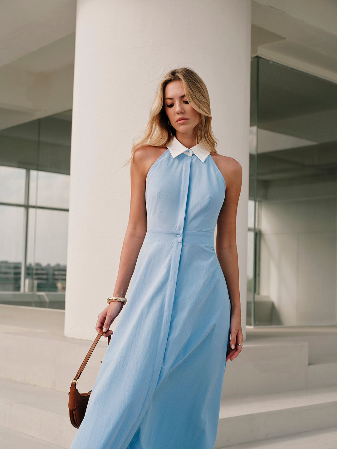 Sleeveless maxi shirt dress with buttons
