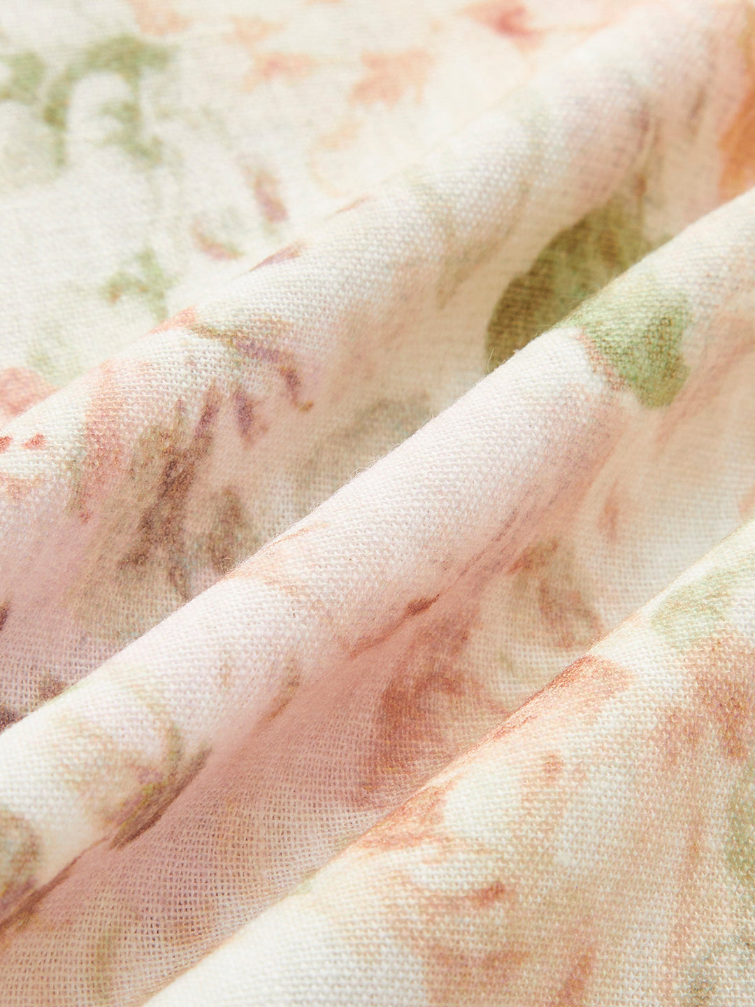 Linen dress with puff sleeves & floral pattern