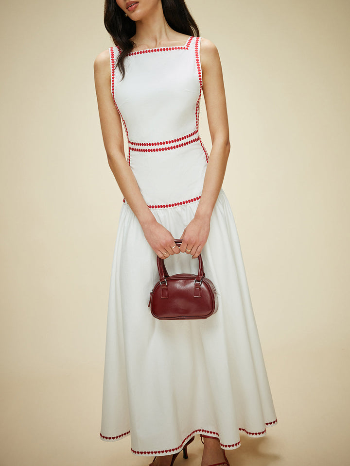 Women's maxi dress made of cotton with contrast trim & back bow