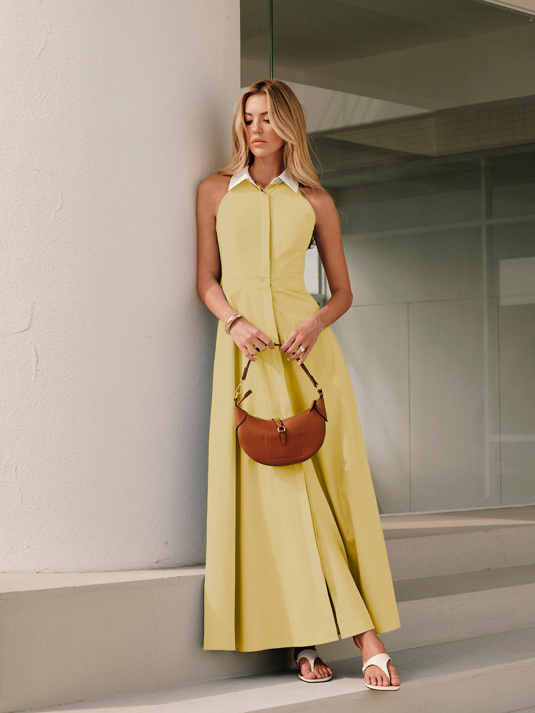 Sleeveless maxi shirt dress with buttons