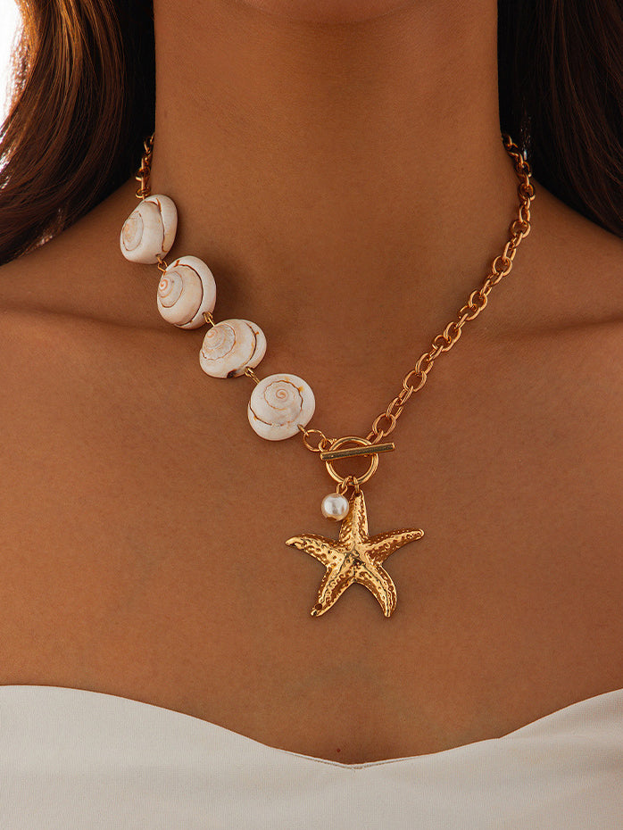 Shell & Starfish Pendant Necklace – Gold Plated, Waterproof, Hypoallergenic