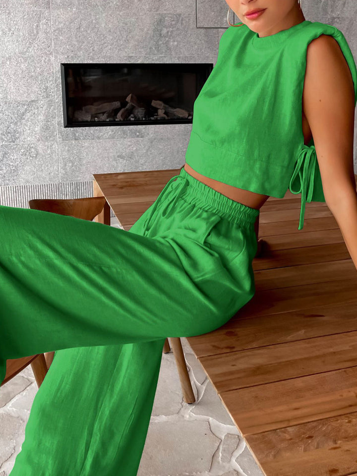 Women's linen pants with wide leg – high-waist, summer look