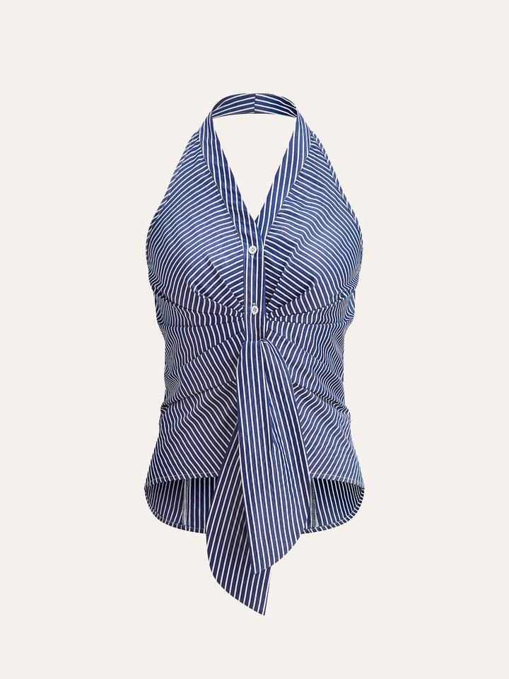 Striped Halter Top Women – Summer Crop Top with V-Neckline