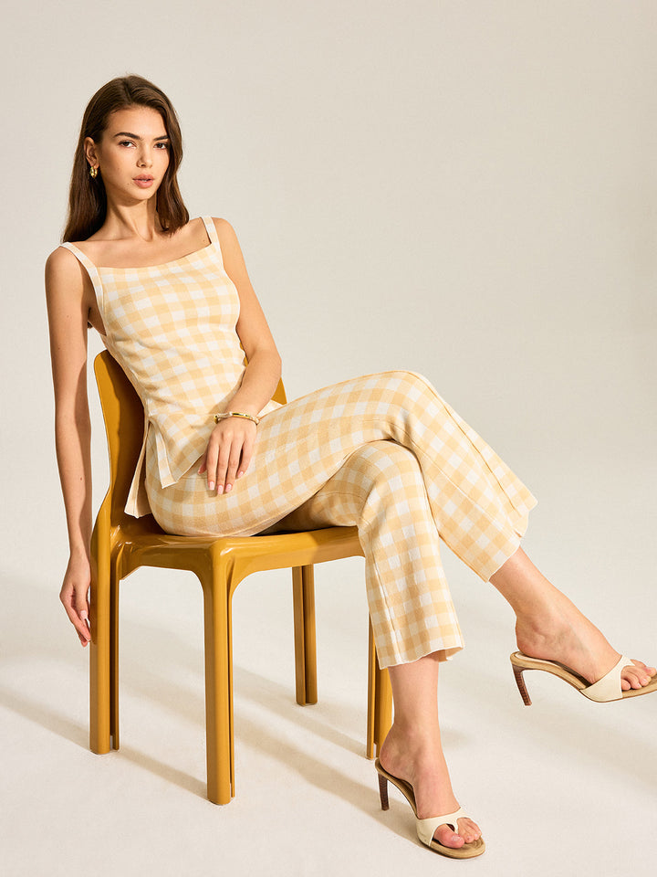 Gingham two-piece set made of linen blend – women's summer outfit