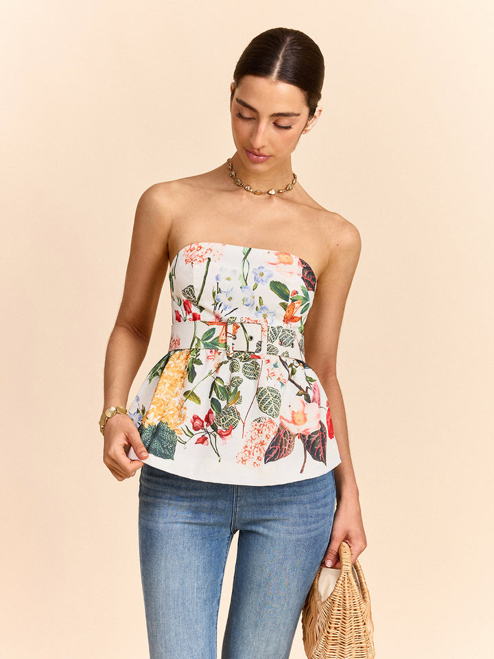 Off-shoulder floral peplum top with belt – summer blouse