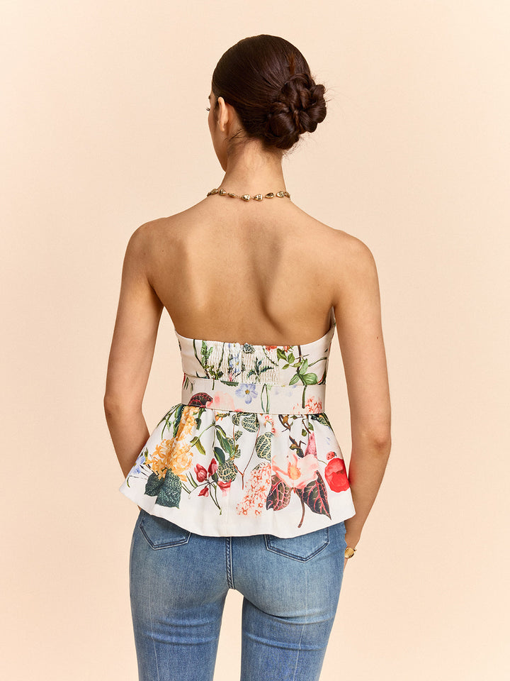 Off-shoulder floral peplum top with belt – summer blouse