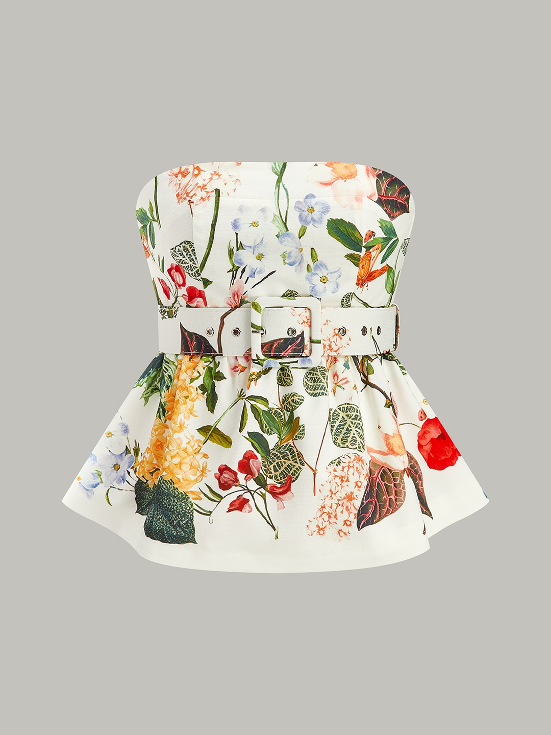 Off-shoulder floral peplum top with belt – summer blouse