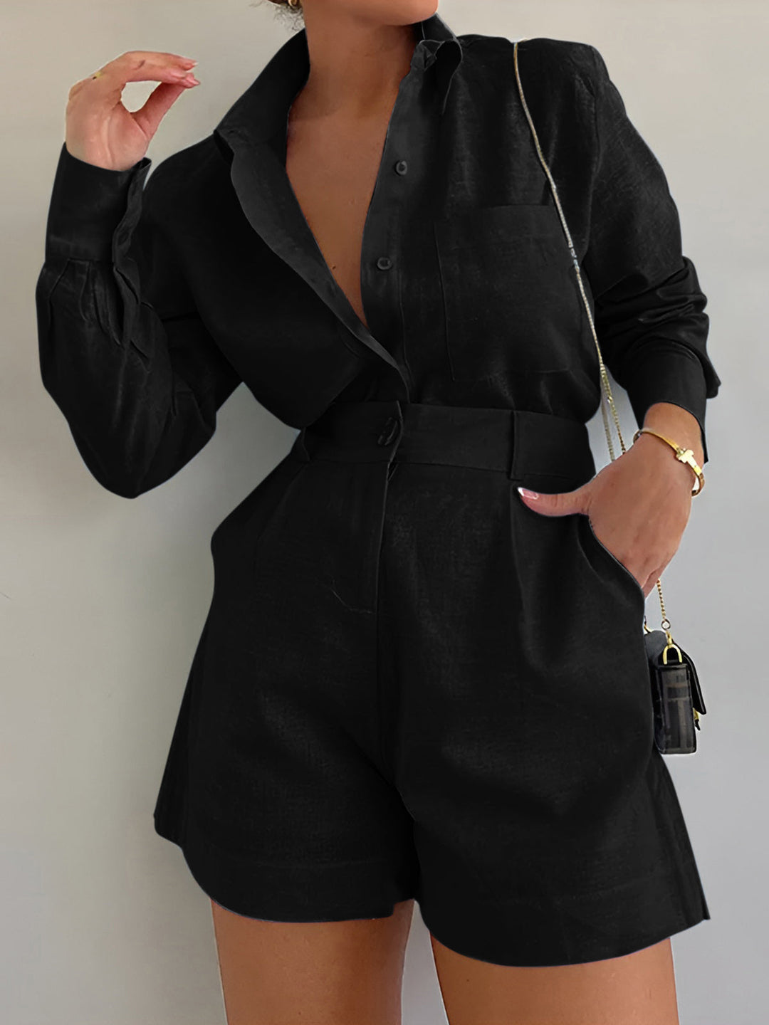 Women's Oversized Long Sleeve Shorts Set – Tencel Mix Lounge Combination