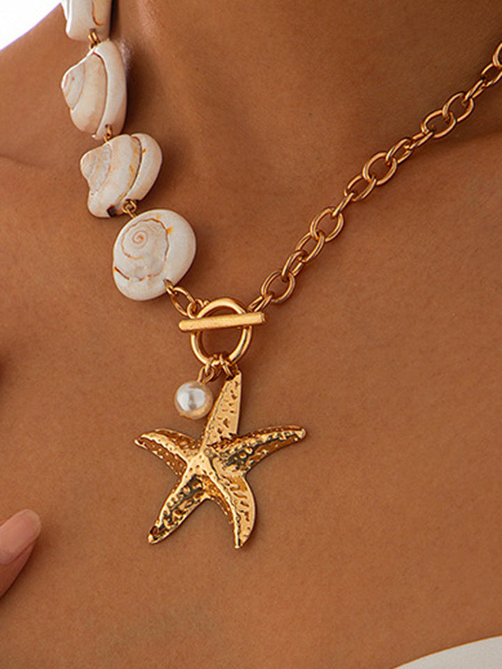 Shell & Starfish Pendant Necklace – Gold Plated, Waterproof, Hypoallergenic