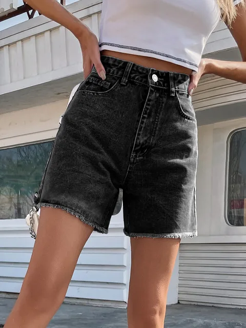 Short en denim taille haute pour femmes