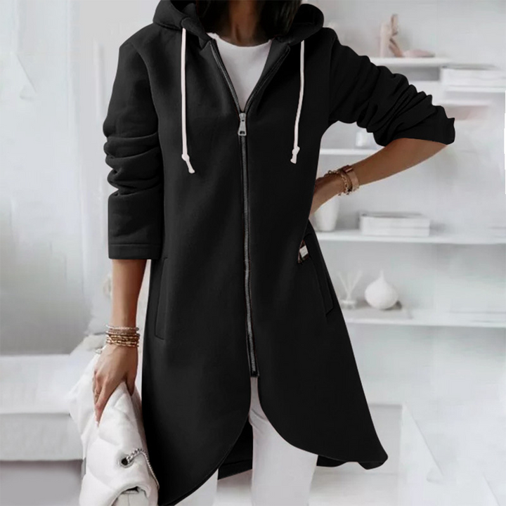 Langer Damen Hoodie mit Reißverschluss & Kapuze – Figurschmeichelnd