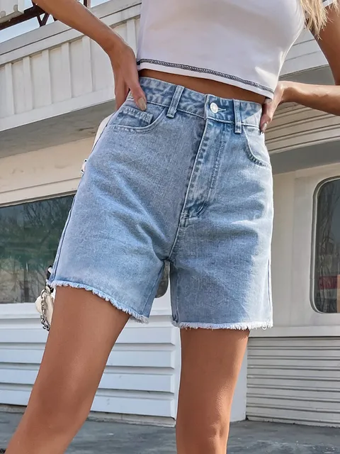 Short en denim taille haute pour femmes