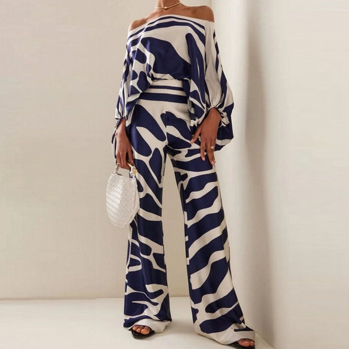 Elegant Women's Two-Piece Satin Set – Off-Shoulder Top & Wide Pants