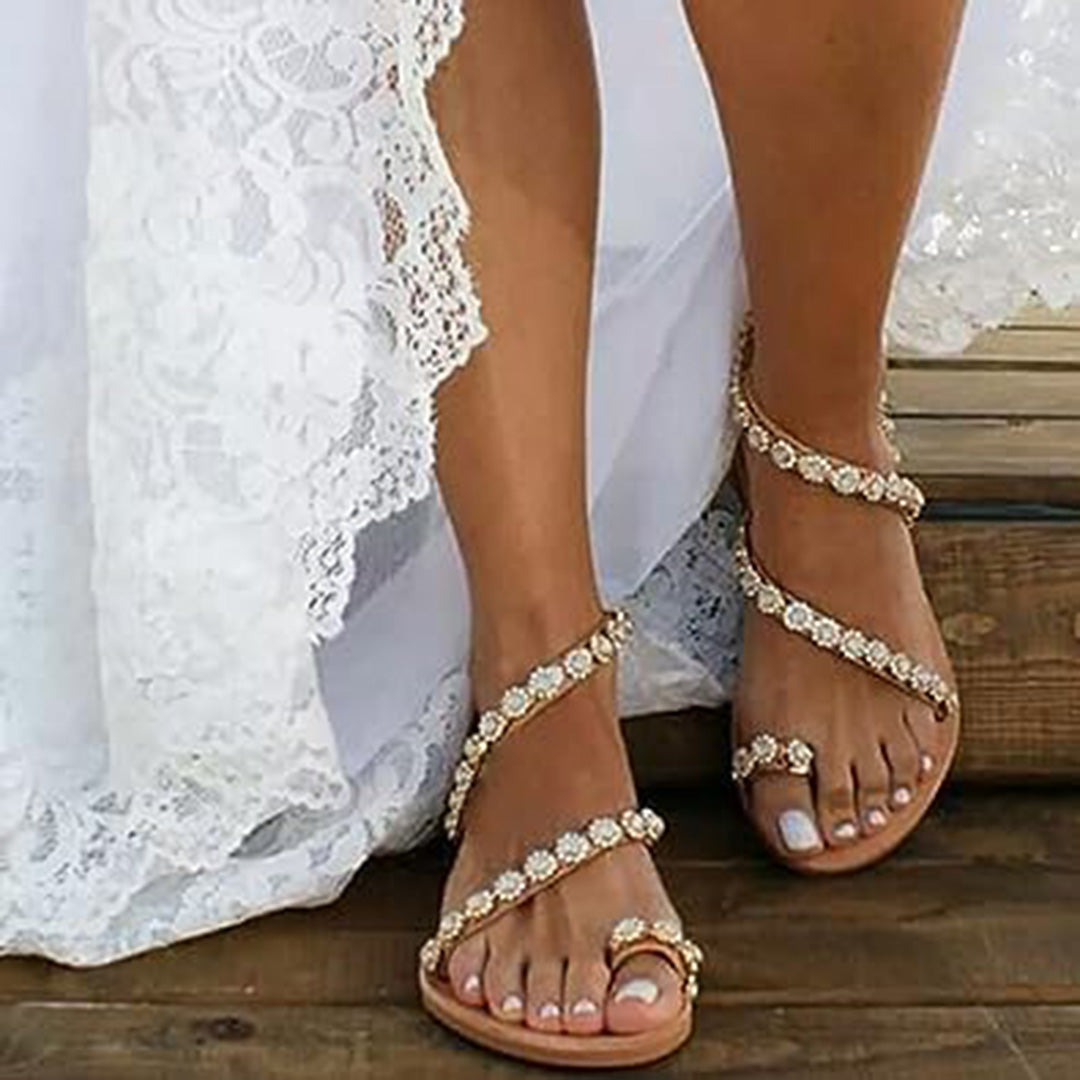 Sandales pour femmes – Style Boho – Avec perles et dentelle – Design d'été