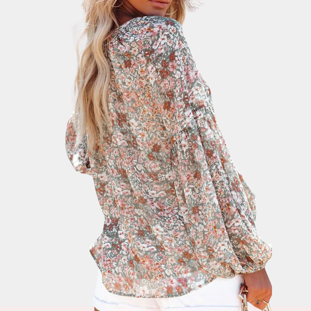 Women's blouse – cotton blend – floral pattern – puff sleeves – summer design