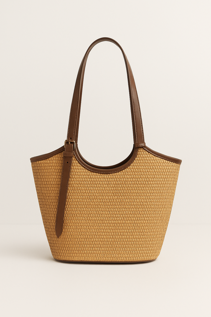 Boho Rattan Strandtasche Damen – Handgefertigte Schultertasche Sommer