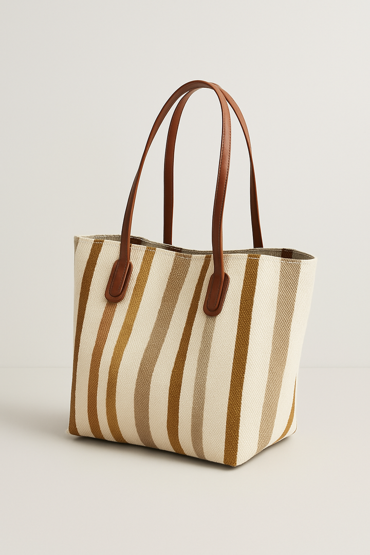 Strohtasche Damen – Große Raffia Strandtasche gestreift mit Reißverschluss