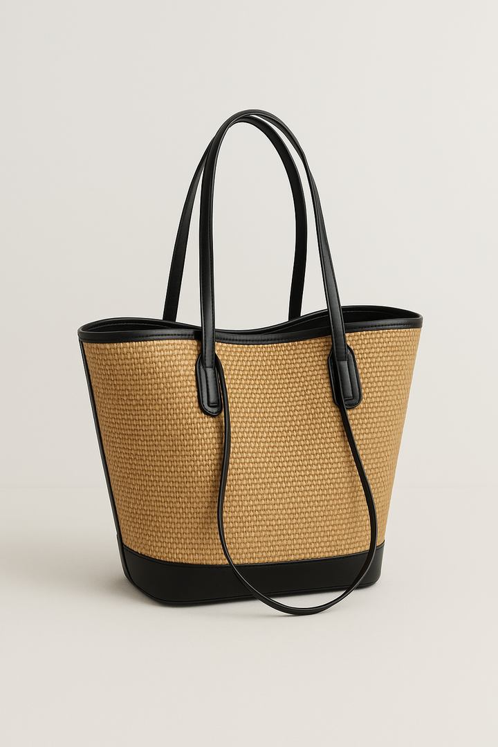 Strohtasche Damen – Handgefertigte Strandtasche mit Ledergriffen & Reißverschluss