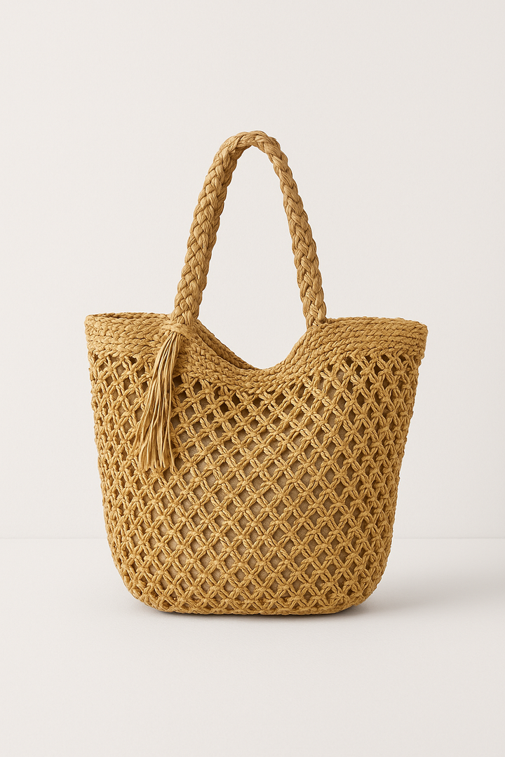Sac au crochet fait main – Grande sac de plage boho avec pompon