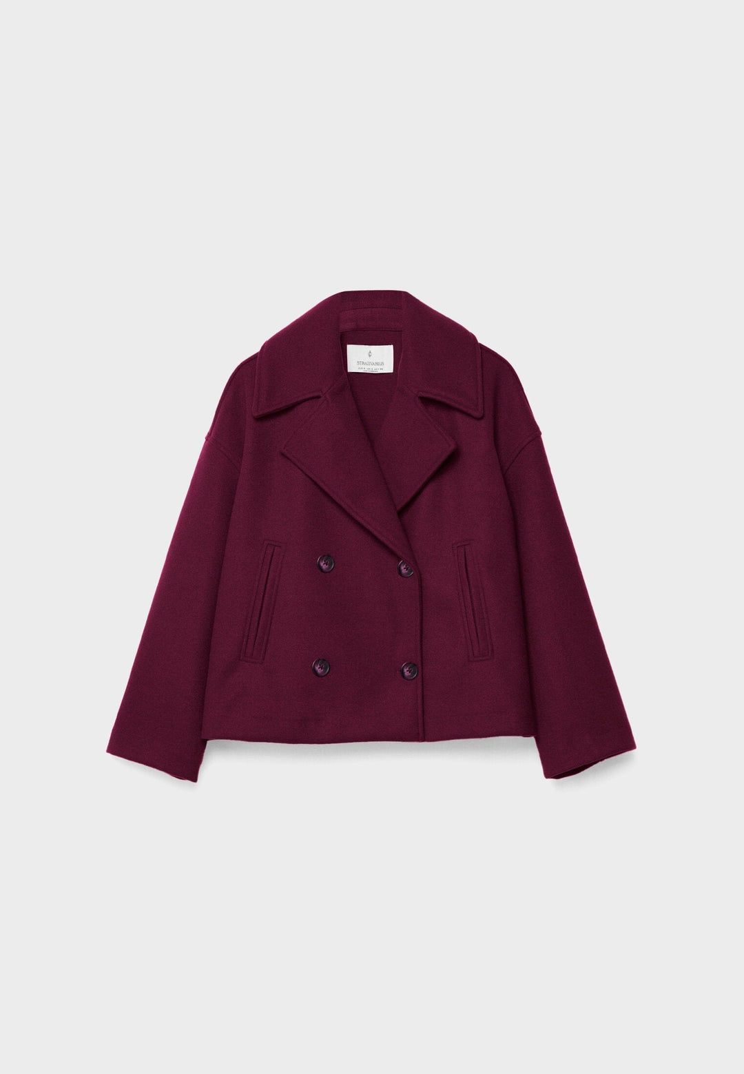 Short women's coat with double row of buttons made of vegan leather