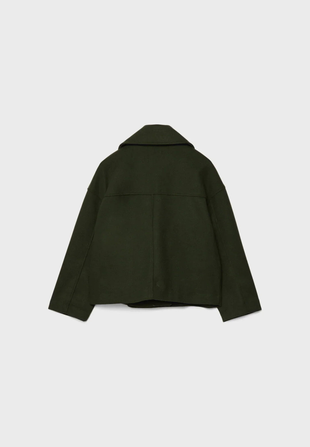 Short women's coat with double row of buttons made of vegan leather