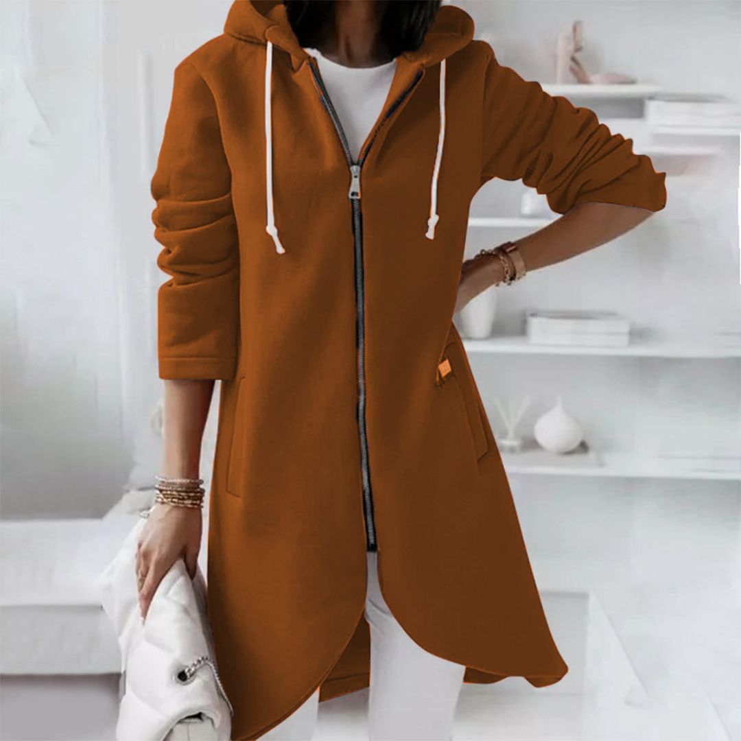 Langer Damen Hoodie mit Reißverschluss & Kapuze – Figurschmeichelnd