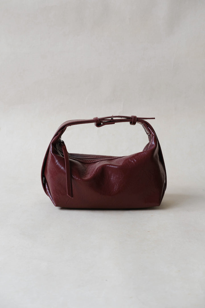 Sac à bandoulière rétro bordeaux en cuir vegan – Sac à main crossbody