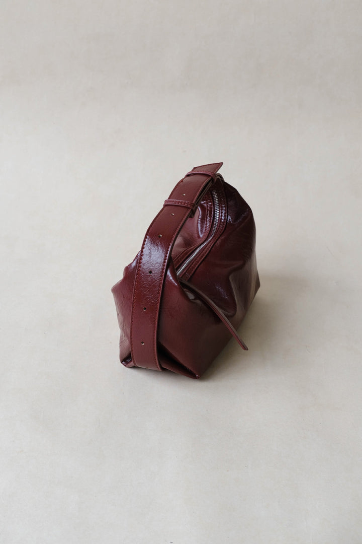 Sac à bandoulière rétro bordeaux en cuir vegan – Sac à main crossbody
